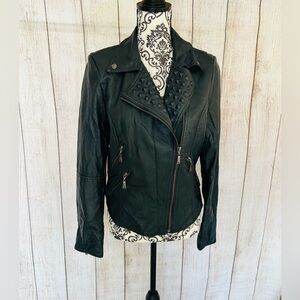 J2 Women’s Black Faux Leather Vegan Studded Zip Biker Moto Jacket Size L
